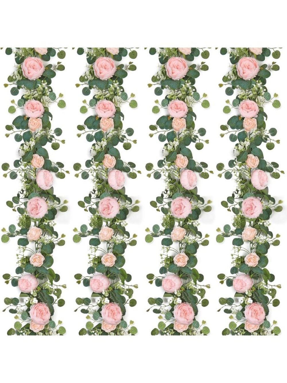 Light Pink Artificial Eucalyptus Flower Garlands - Set of 4, Home Decor, Wedding
